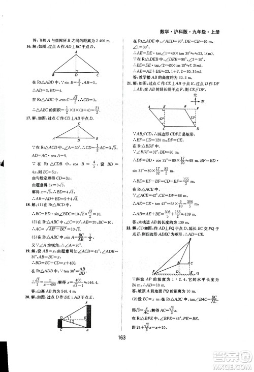 2020年新编基础训练九年级上册数学沪科版答案