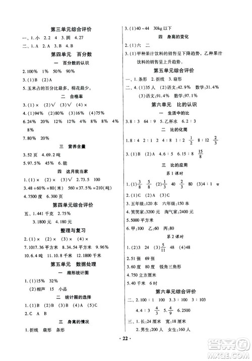 广东高等教育出版社2020年快乐课堂数学六年级上册北师大版答案