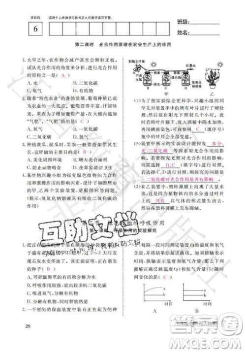 江西教育出版社2020年生物作业本七年级上册人教版答案