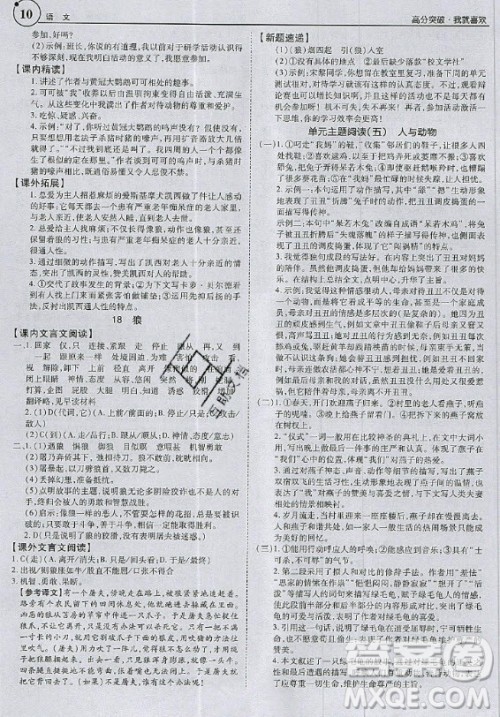 2020年广东中考高分突破七年级上册语文人教版答案 2020年广东中考高分突破七年级上册语文人教版答案