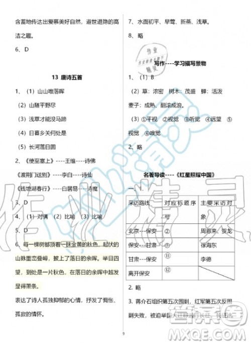 人民教育出版社2020年语文练习部分八年级第一学期人教版五四制答案 人民教育出版社2020年语文练习部分八年级第一学期人教版五四制答案