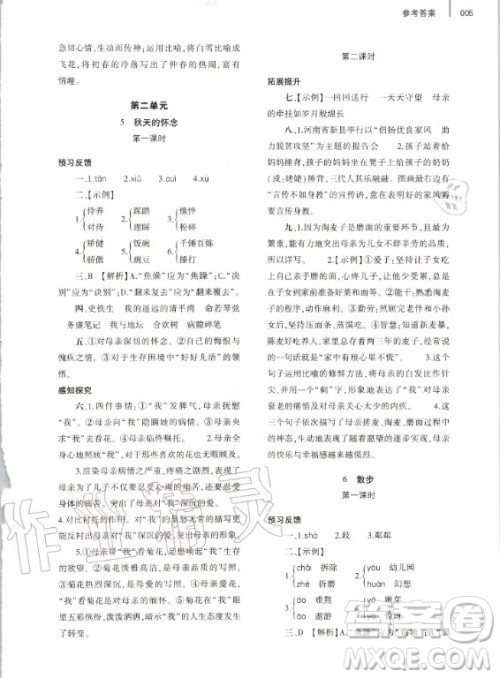 大象出版社2020年基础训练七年级上册语文人教版答案