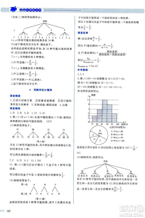 北京师范大学出版社2020年课堂精练数学九年级上册北师大版答案