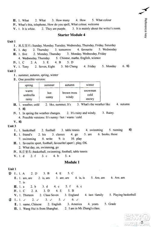 浙江教育出版社2020年英语作业本七年级上册B版外研版答案