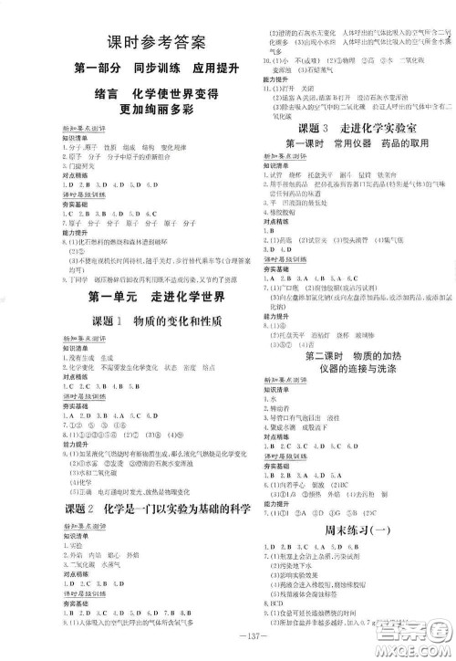 新世纪出版社2021练案课时作业本九年级化学上册答案