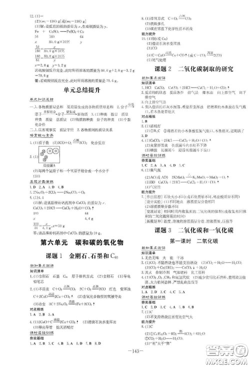 新世纪出版社2021练案课时作业本九年级化学上册答案