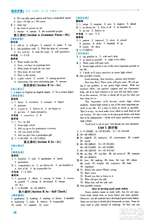 人民教育出版社2020年绩优学案英语九年级全一册人教版答案