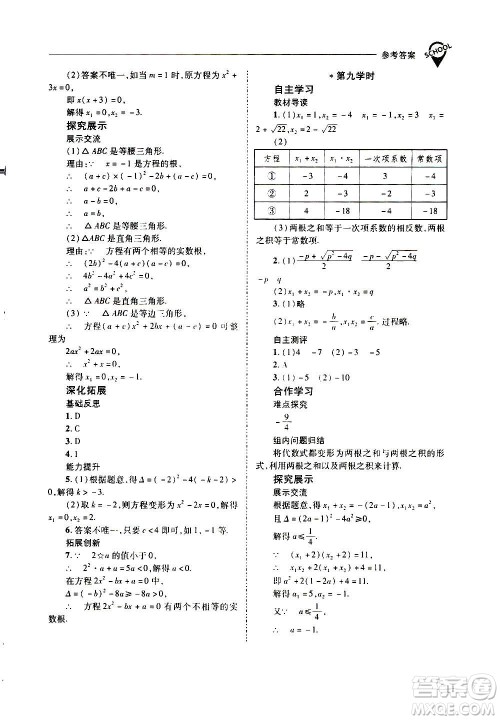 2020年新课程问题解决导学方案数学九年级上册华东师大版答案