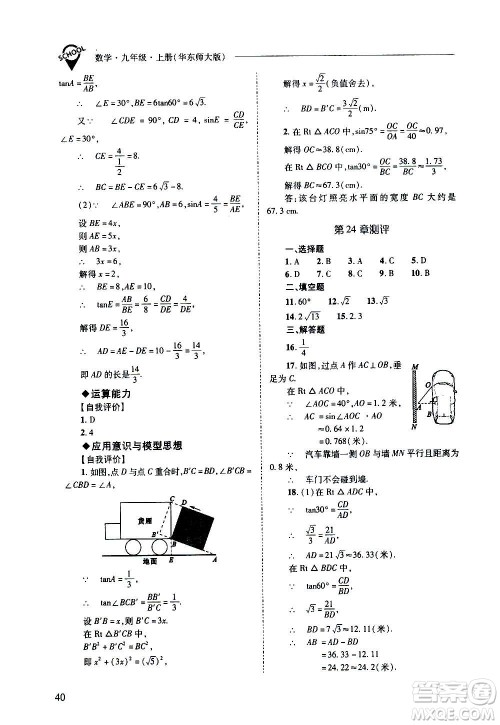 2020年新课程问题解决导学方案数学九年级上册华东师大版答案