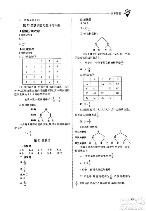 2020年新课程问题解决导学方案数学九年级上册华东师大版答案