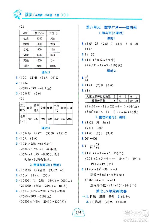 二十一世纪出版社2020年新课程新练习数学六年级上册人教版A版参考答案