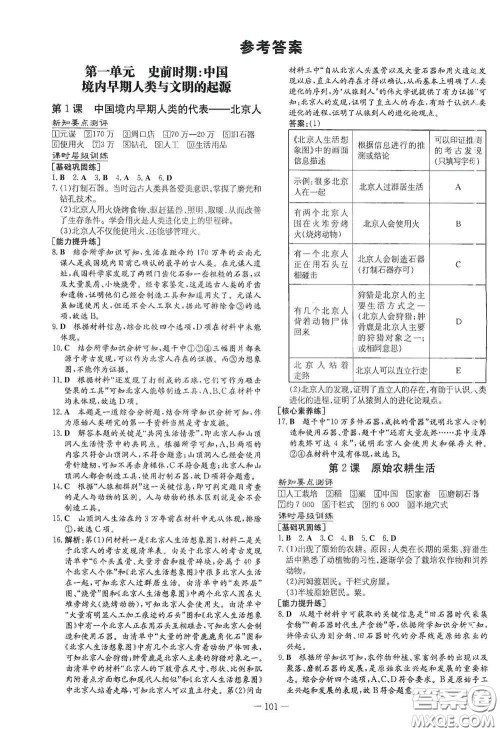 新世纪出版社2020导与练系列图书练案课时作业本七年级历史上册答案