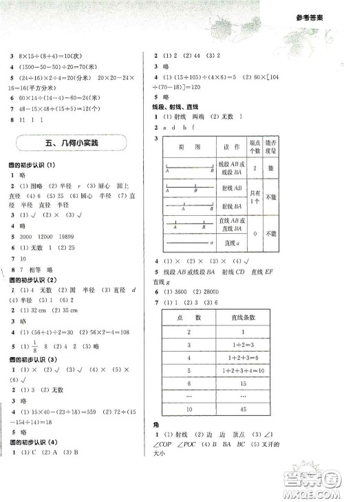 华东师范大学出版社2020第一作业四年级数学第一学期答案