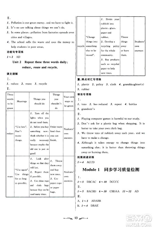 辽宁师范大学出版社2020年新课程新教材导航学英语九年级上册外研版答案