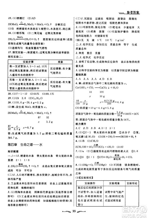 辽宁师范大学出版社2020年新课程新教材导航学化学九年级上册科学版答案