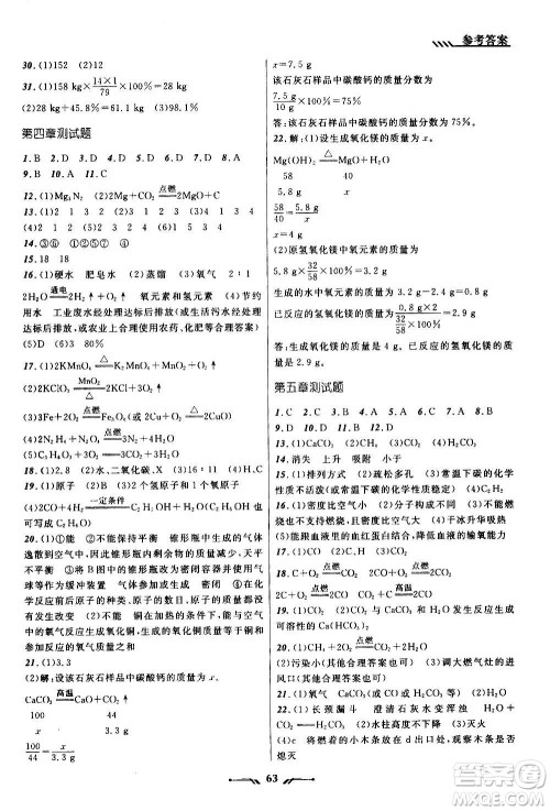 辽宁师范大学出版社2020年新课程新教材导航学化学九年级上册科学版答案