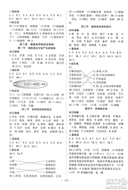 长江少年儿童出版社2020名师学案分层进阶学习法七年级生物上册答案