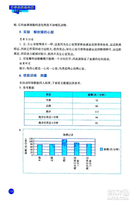 浙江教育出版社2020年科学实验活动册九年级上册ZH浙教版答案