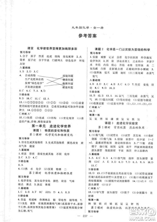 2020名师学案分层进阶学习法化学九年级全一册答案 2020名师学案分层进阶学习法化学九年级全一册答案