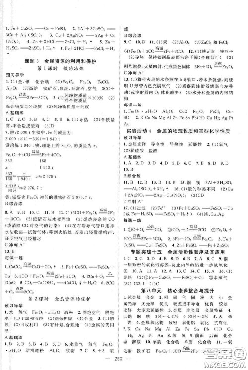 2020名师学案分层进阶学习法化学九年级全一册答案 2020名师学案分层进阶学习法化学九年级全一册答案