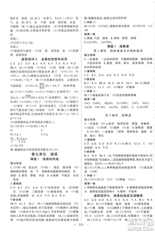 2020名师学案分层进阶学习法化学九年级全一册答案 2020名师学案分层进阶学习法化学九年级全一册答案