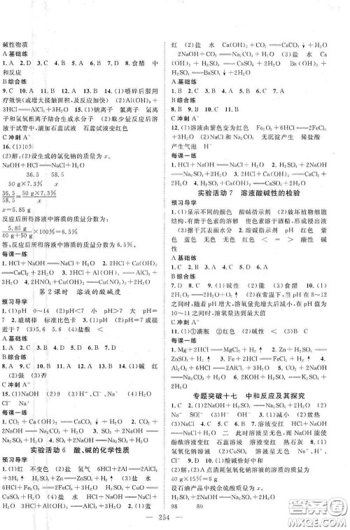 2020名师学案分层进阶学习法化学九年级全一册答案 2020名师学案分层进阶学习法化学九年级全一册答案