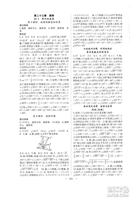 长江少年儿童出版社2020名师学案分层进阶学习法数学九年级全一册答案