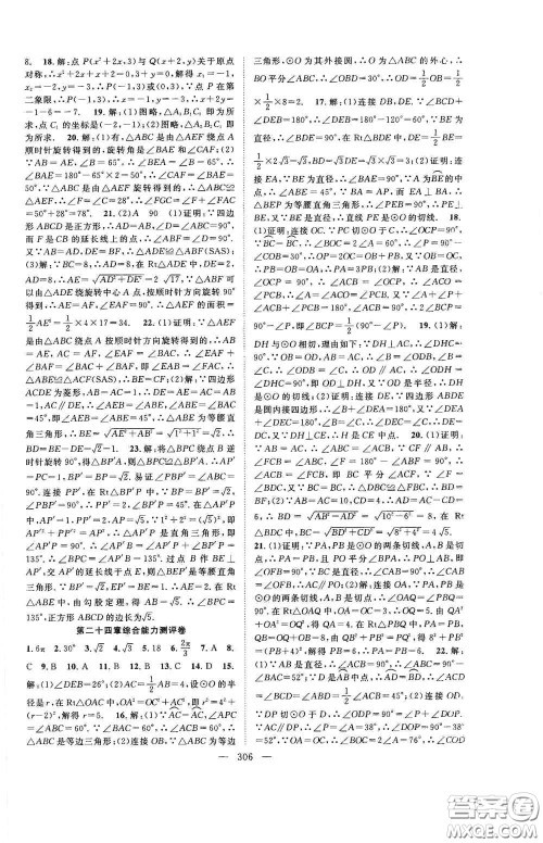 长江少年儿童出版社2020名师学案分层进阶学习法数学九年级全一册答案