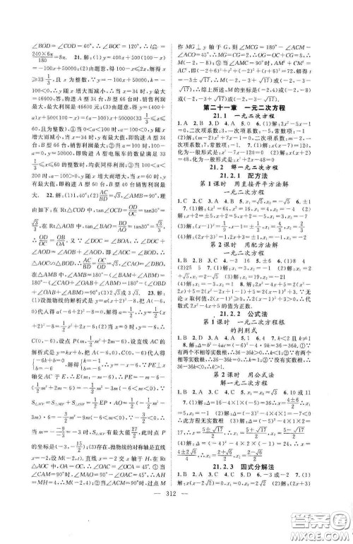 长江少年儿童出版社2020名师学案分层进阶学习法数学九年级全一册答案