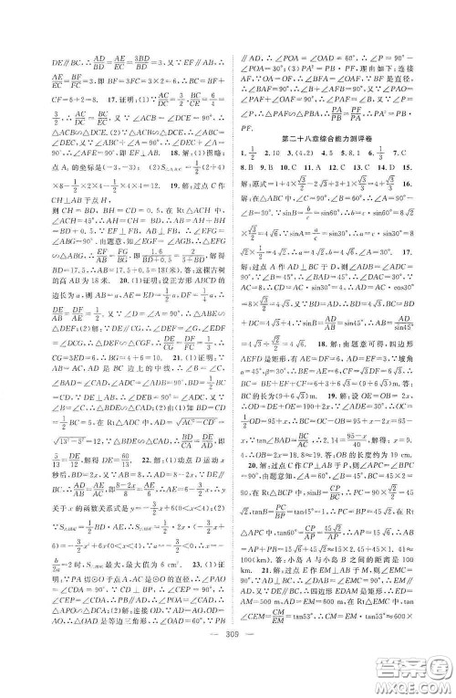 长江少年儿童出版社2020名师学案分层进阶学习法数学九年级全一册答案