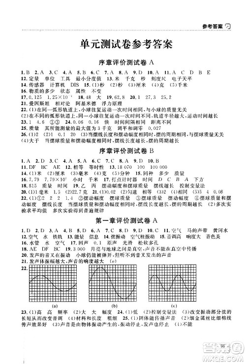 上海大学出版社2020年钟书金牌上海作业物理八年级上册答案