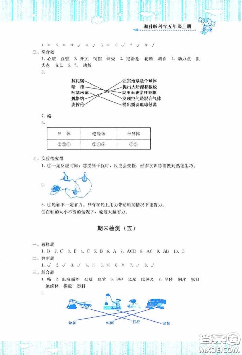 湖南少年儿童出版社2020课程基础训练五年级科学上册湘科版答案 湖南少年儿童出版社2020课程基础训练五年级科学上册湘科版答案