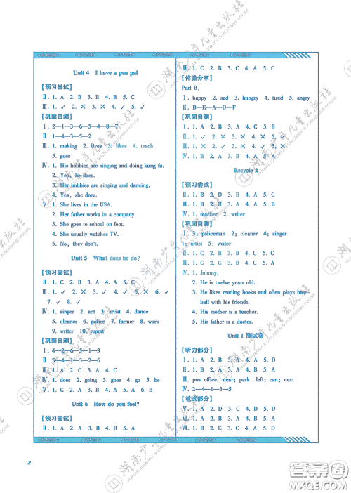 湖南少年儿童出版社2020课程基础训练六年级英语上册人教版答案 湖南少年儿童出版社2020课程基础训练六年级英语上册人教版答案