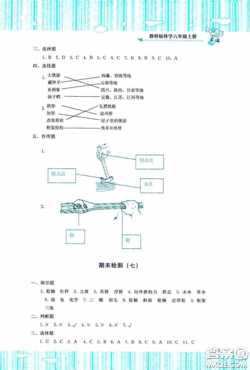 湖南少年儿童出版社2020课程基础训练六年级科学上册教科版答案