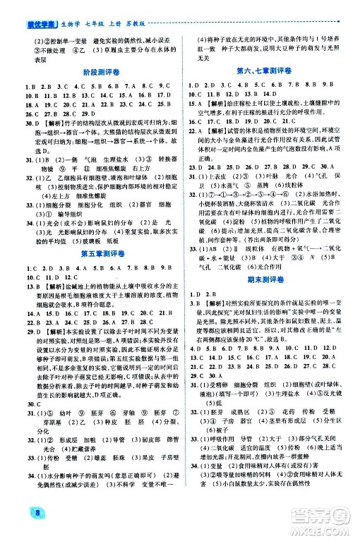 陕西师范大学出版总社2020年绩优学案生物学七年级上册苏教版答案 陕西师范大学出版总社2020年绩优学案生物学七年级上册苏教版答案