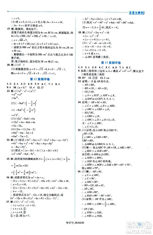 陕西师范大学出版总社2020年绩优学案数学八年级上册华东师大版答案