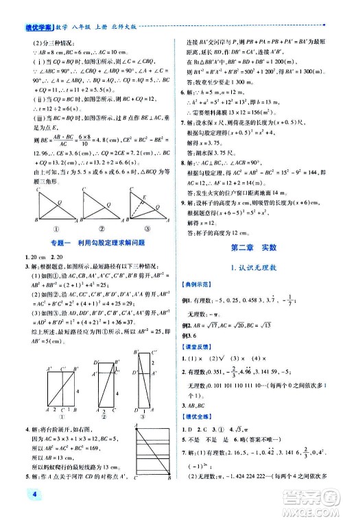 陕西师范大学出版总社2020年绩优学案数学八年级上册北师大版答案 陕西师范大学出版总社2020年绩优学案数学八年级上册北师大版答案