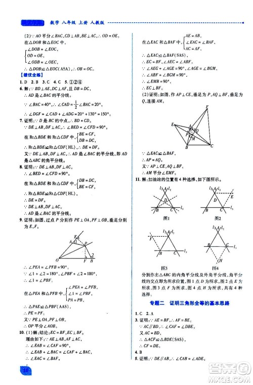 陕西师范大学出版总社2020年绩优学案数学八年级上册人教版答案