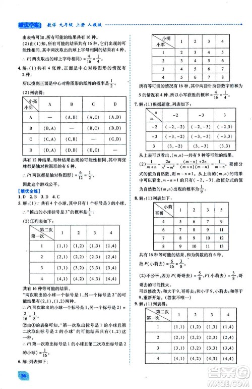 陕西师范大学出版总社2020年绩优学案数学九年级上册人教版答案