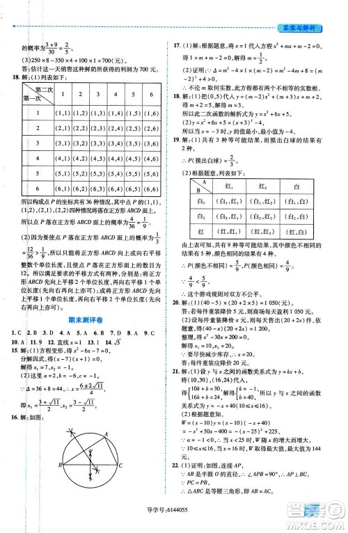 陕西师范大学出版总社2020年绩优学案数学九年级上册人教版答案