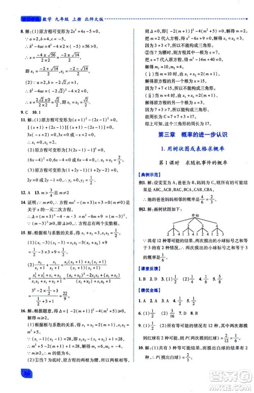 陕西师范大学出版总社2020年绩优学案数学九年级上下册合订本北师大版答案