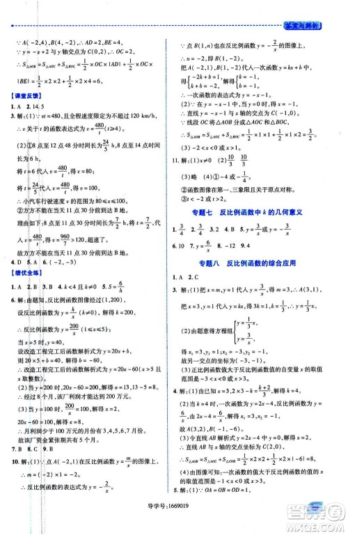 陕西师范大学出版总社2020年绩优学案数学九年级上下册合订本北师大版答案