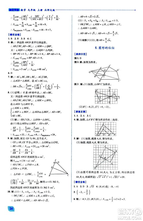 陕西师范大学出版总社2020年绩优学案数学九年级上册北师大版答案