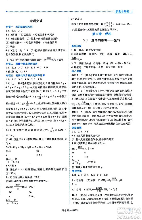 陕西师范大学出版总社2020年绩优学案化学九年级上下册合订本粤教版答案