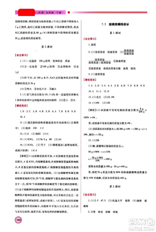 陕西师范大学出版总社2020年绩优学案化学九年级上下册合订本粤教版答案