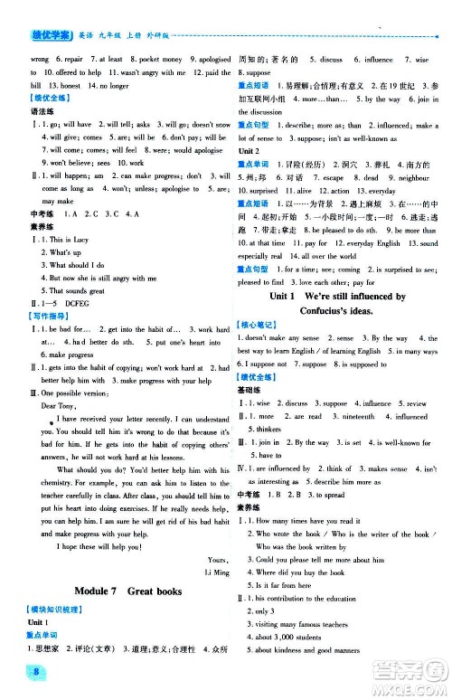 陕西师范大学出版总社2020年绩优学案英语九年级上下册合订本外研版答案 陕西师范大学出版总社2020年绩优学案英语九年级上下册合订本外研版答案