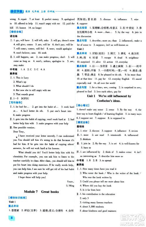 陕西师范大学出版总社2020年绩优学案英语九年级上下册合订本外研版答案
