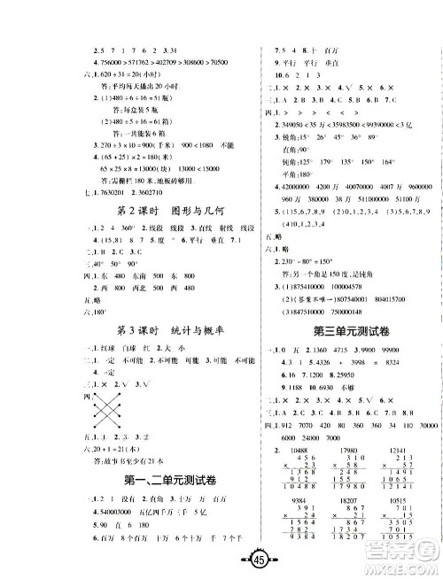 西安出版社2020年创新课课练数学四年级上册BS北师大版答案