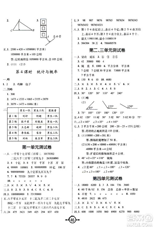 西安出版社2020年创新课课练数学四年级上册RJ人教版答案