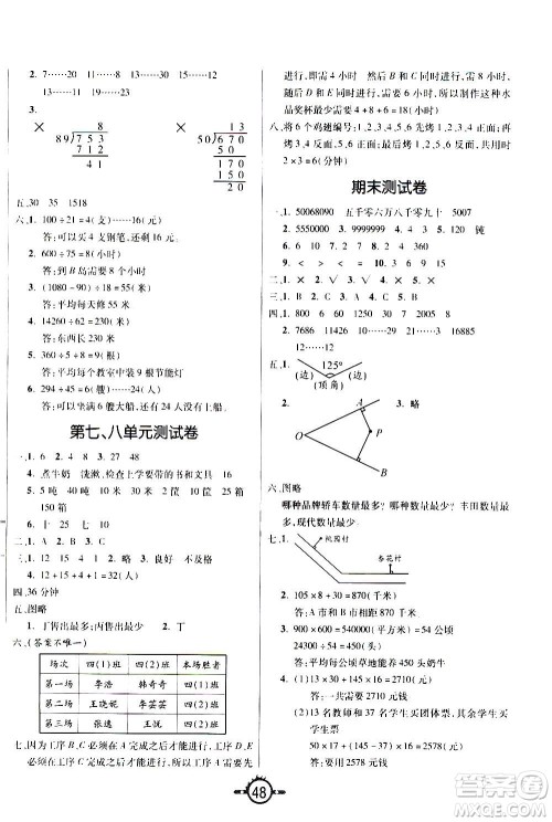 西安出版社2020年创新课课练数学四年级上册RJ人教版答案